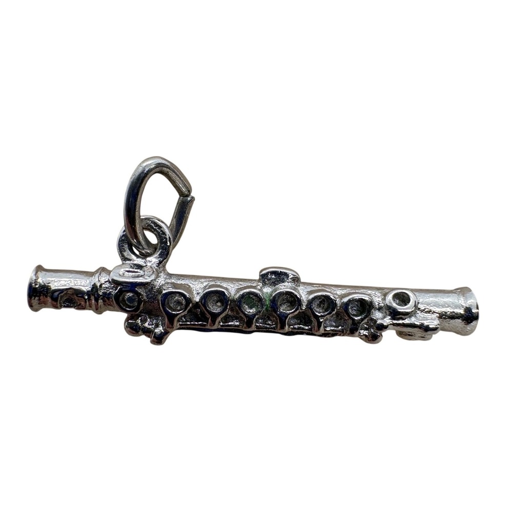 Vintage Silver Tone Flute Musical Instrument Charm Magnetic Pendant 1 Inch